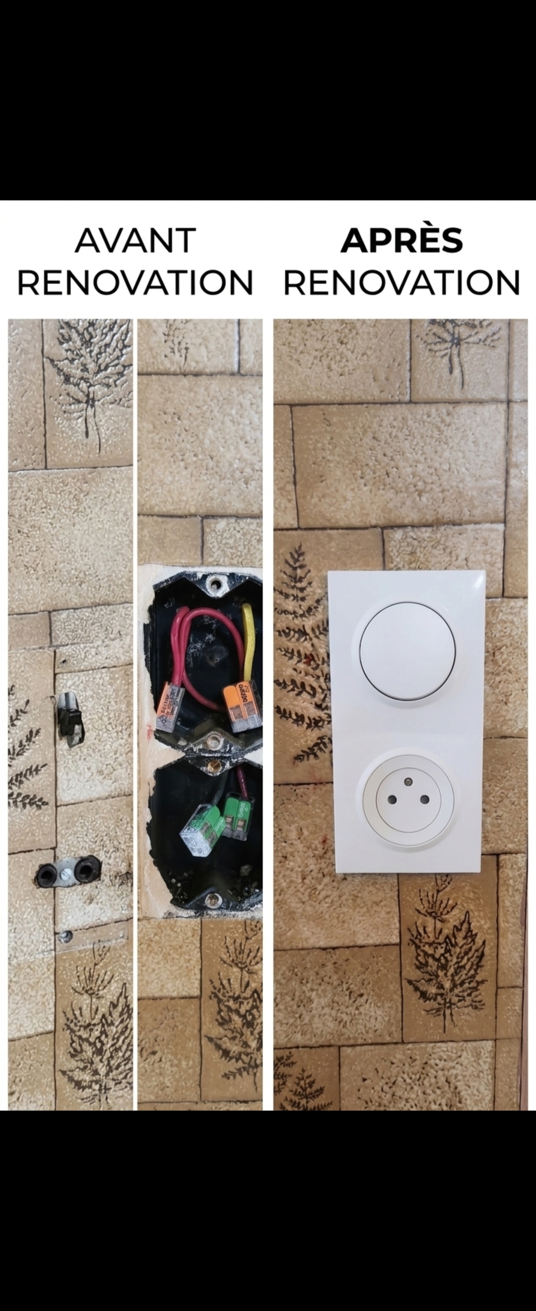 Avant après rénovation électrique prise et interrupteur par Confort Elec